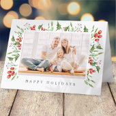 水彩植物性のホリーベリーの葉のクリスマス シーズンカード