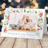 水彩植物性のホリーベリーの葉のクリスマス シーズンカード