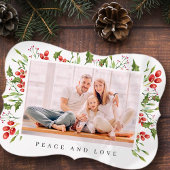 水彩植物性のホリーベリーの葉のクリスマス シーズンカード