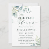 水彩植物性の緑のカップルのシャワー 招待状 (正面)