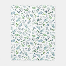 水彩植物性の緑のユーカリ葉 フリースブランケット
