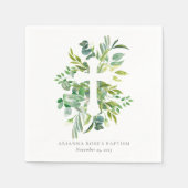 水彩植物性の緑の十字洗礼 スタンダードカクテルナプキン (正面)