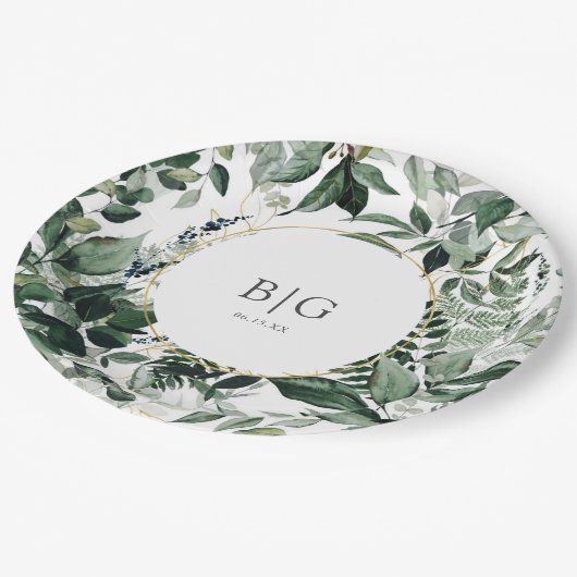 水彩植物性の緑の結婚葉 ペーパープレート (アングル)