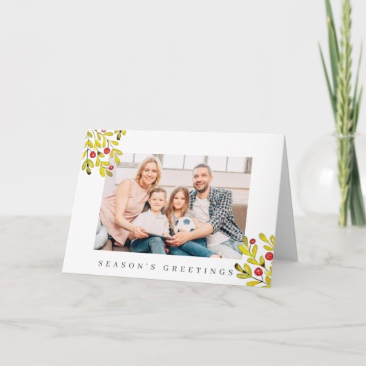 水彩植物性の緑の葉のクリスマス シーズンカード (正面)