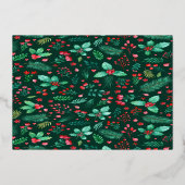 水彩植物性の葉クリスマス 箔シーズンカード (裏面)