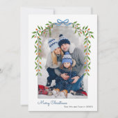 水彩植物性アーチフレームフォトクリスマス シーズンカード (正面)