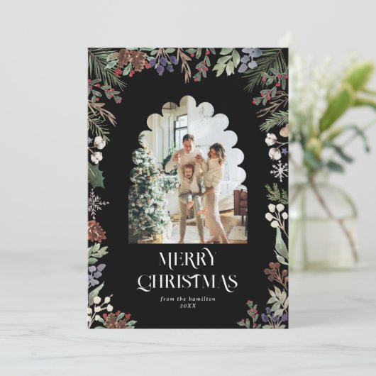 水彩植物性クリスマスアーチ写真 シーズンカード (スタンド正面)