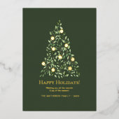 水彩植物性クリスマスツリーファミリー金ゴールド 箔シーズンカード (正面)