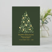水彩植物性クリスマスツリーファミリー金ゴールド 箔シーズンカード (立ち正面)