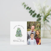 水彩植物性クリスマスツリー写真グリーティング ポストカード (スタンド正面)