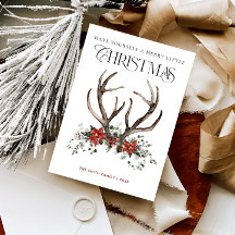 水彩植物性クリスマスリースと牡鹿