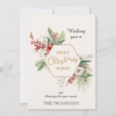 水彩植物性クリスマス名前をカスタムするホワイト シーズンカード (正面)