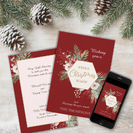 水彩植物性クリスマス名前をカスタムする赤 シーズンカード