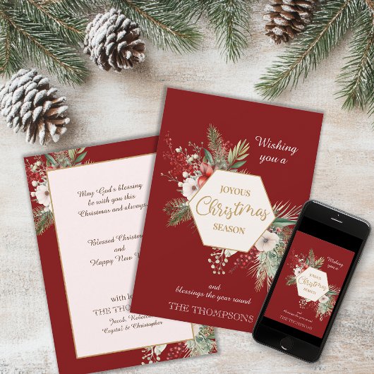 水彩植物性クリスマス名前をカスタムする赤 シーズンカード