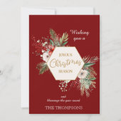 水彩植物性クリスマス名前をカスタムする赤 シーズンカード (正面)