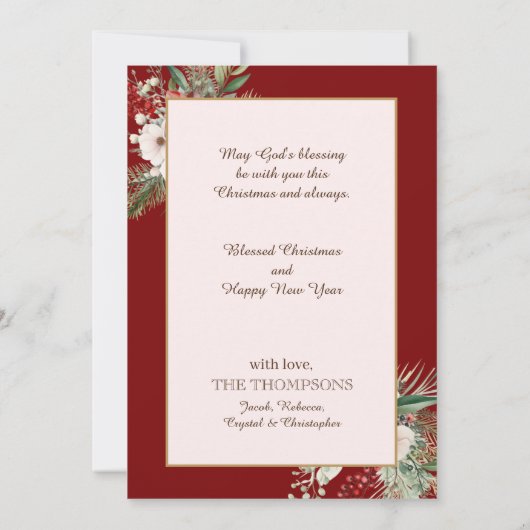 水彩植物性クリスマス名前をカスタムする赤 シーズンカード (裏面)