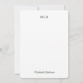 水彩植物性グリーンオリーブのモノグラム&名前 ノートカード (正面)