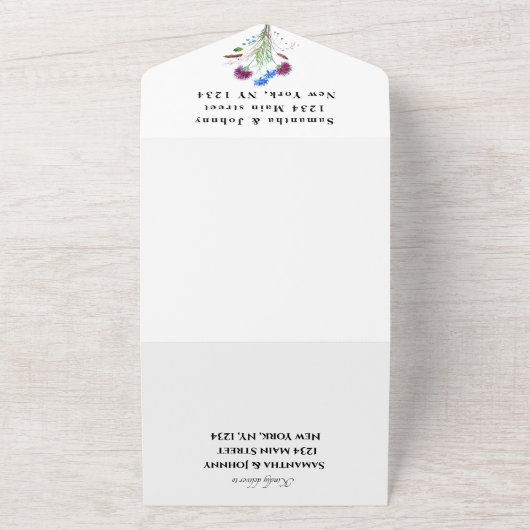 水彩植物性シスルシンプルフローラ結婚ズ オールインワン招待状 (外側)