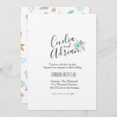 水彩植物性ティール（緑がかった色）結婚式招待状 招待状 (正面/裏面)