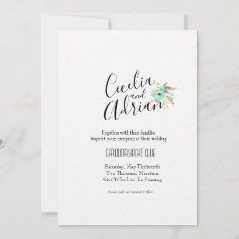 水彩植物性ティール（緑がかった色）結婚式招待状 招待状