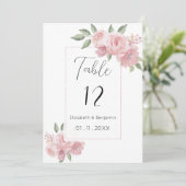 水彩植物性ピンクの花テーブル番号 招待状 (スタンド正面)