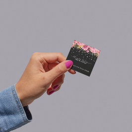 水彩植物性ピンクフローラグリッター スクエアシール