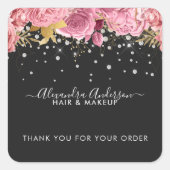 水彩植物性ピンクフローラグリッター スクエアシール (正面)