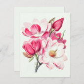 水彩植物性ピンクマグノリア花 シーズンカード (正面/裏面)