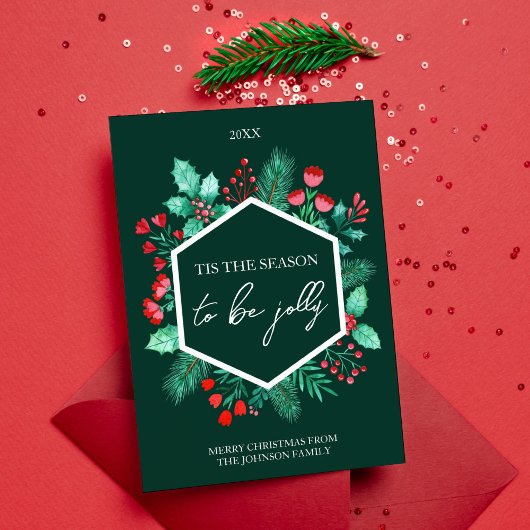 水彩植物性ファミリークリスマス シーズンカード