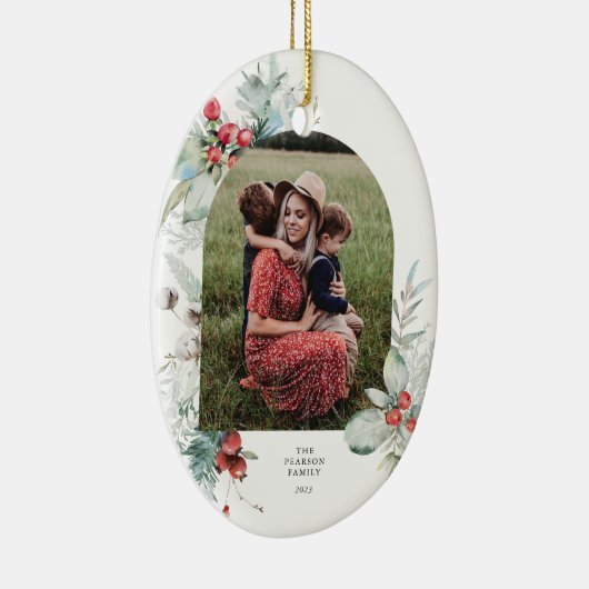 水彩植物性フローラアーチ写真クリスマス セラミックオーナメント (右)