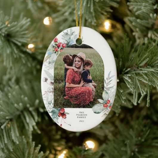 水彩植物性フローラアーチ写真クリスマス セラミックオーナメント (ツリー)