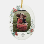 水彩植物性フローラアーチ写真クリスマス セラミックオーナメント (正面)