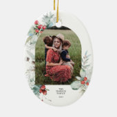 水彩植物性フローラアーチ写真クリスマス セラミックオーナメント (裏面)