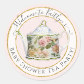 水彩植物性フローラコテージ茶パーティーベビー ラウンドシール (正面)