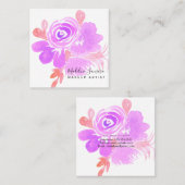 水彩植物性フローラパープルピンクサロン スクエア名刺 (正面/裏面)