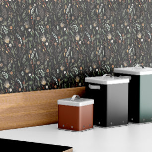 水彩植物性フローラブラック、グリーンモダン タイル