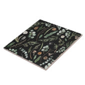 水彩植物性フローラブラック、グリーンモダン タイル (側面)