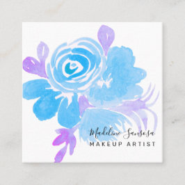 水彩植物性フローラブルーパープルサロン スクエア名刺