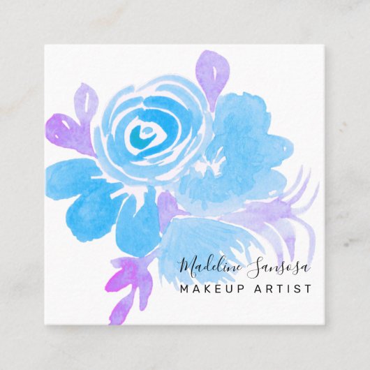 水彩植物性フローラブルーパープルサロン スクエア名刺 (正面)