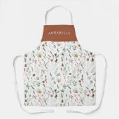 水彩植物性フローラムーディティーテラコッタシック エプロン (正面)