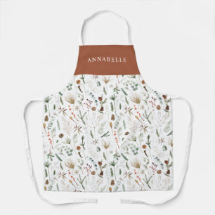 水彩植物性フローラムーディティーテラコッタシック エプロン