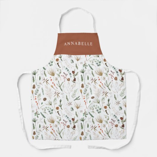 水彩植物性フローラムーディティーテラコッタシック エプロン (正面)