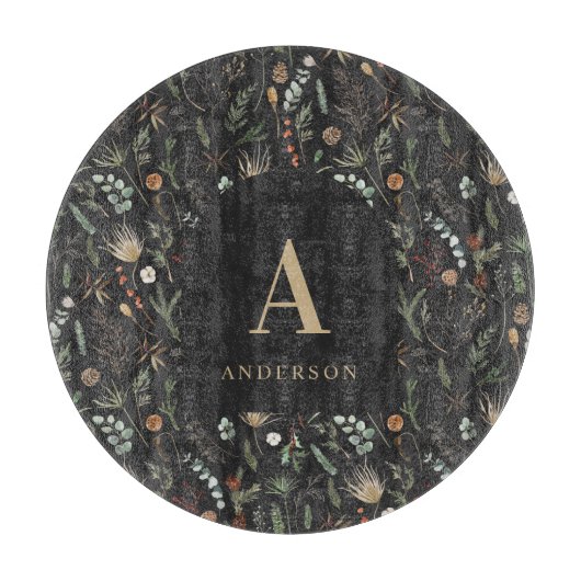 水彩植物性フローラムーディブラックモダン カッティングボード (正面)