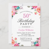 水彩植物性フローラリース誕生日パーティー 招待状 (正面)