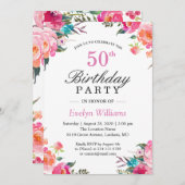 水彩植物性フローラリース誕生日パーティー 招待状 (正面/裏面)