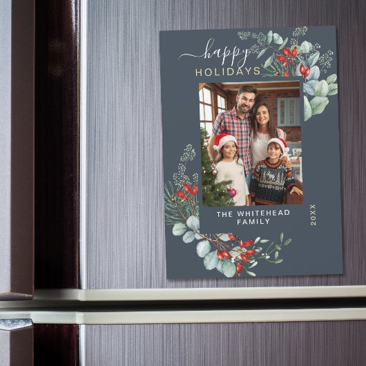 水彩植物性ブルーホリデーマグネットカード