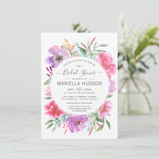 水彩植物性ブーケブライダルシャワー招待状 招待状 (スタンド正面)