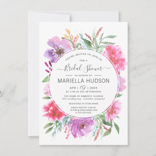 水彩植物性ブーケブライダルシャワー招待状 招待状 (正面)