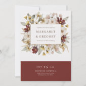 水彩植物性ボルドー結婚ズ 招待状 (正面)