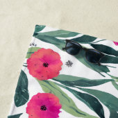 水彩植物性ポピー花柄 ビーチタオル (インサイチュ)